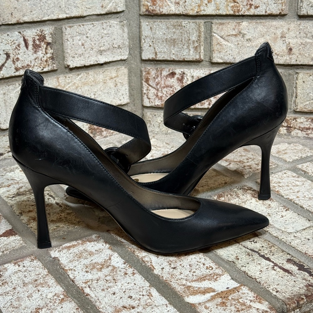 Sam Edelman Black Leather Hinda Cross Strap Pointed-Toe Pumps Heels - Picture 6 of 12